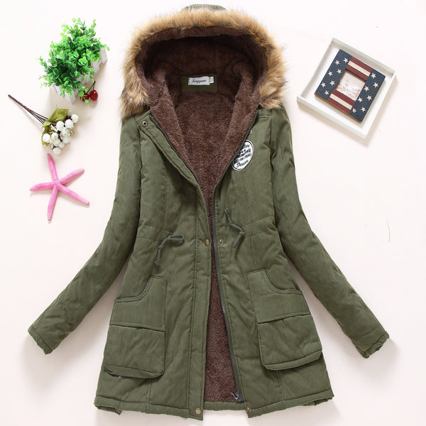 New winter military coats women cotton wadded hooded jacket xxxl long parka - Lockman Store